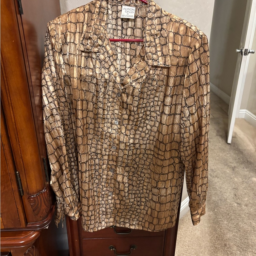 Allison Daley Men's Brown Croc-Print Button-Down Shirt